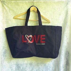 Victoria Secret Black Tote with Love in Red Sequins, Large
